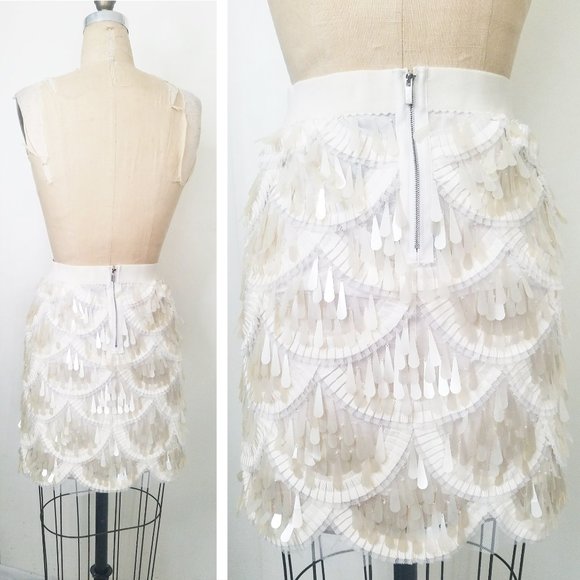 BCBG Max Azria Womens White Sequins Mini Skirt Snowflake NWT - Picture 4 of 13